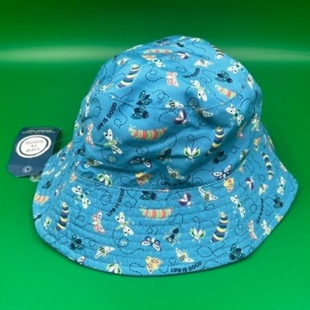 Life is Good Bucket Hat Kids 18M-3T Blue Flying Bugs Sun Hat New